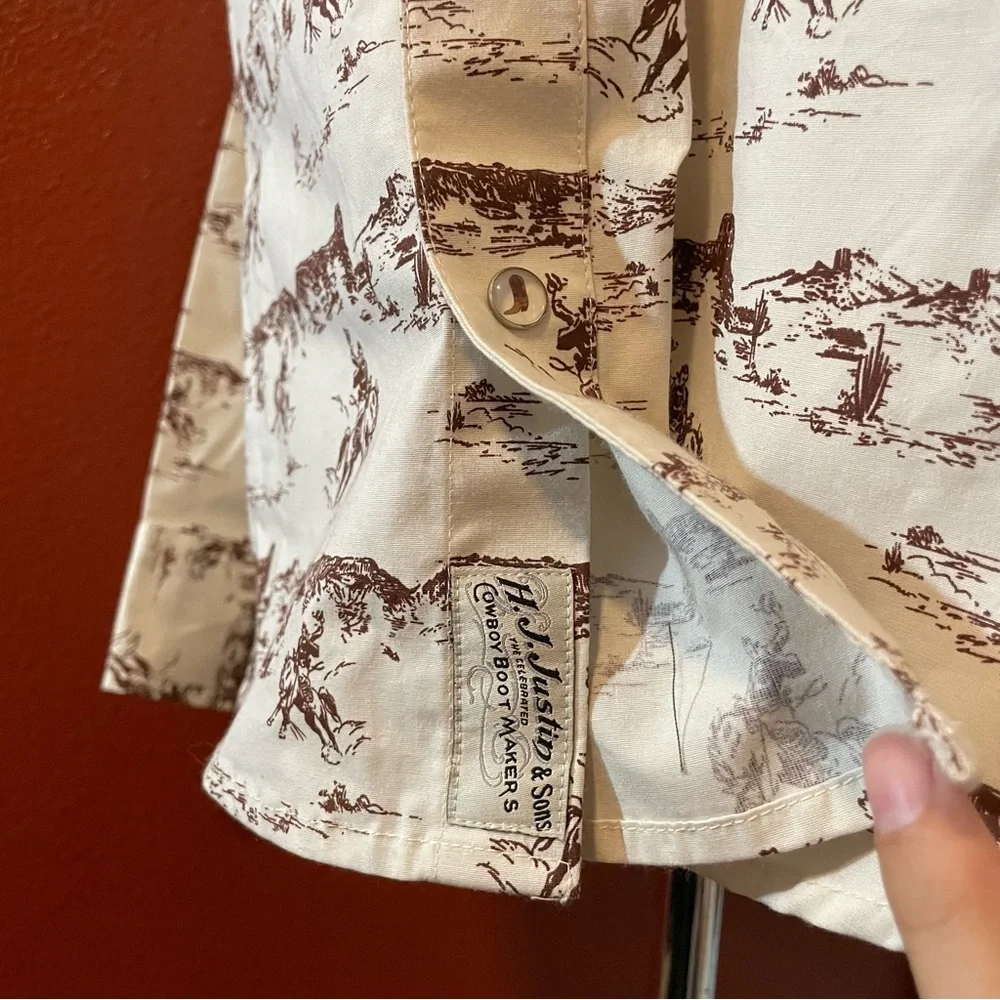 HJ Justin & Sons Men’s Western Pearl Snap Cowboy‎ Rodeo AOP Print Cowboy Shirt